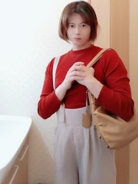 「アイテム（オールインワン・サロペット、ピンク系）」を使った、奈保子さん（メンズ・163cm）の春コーディネート