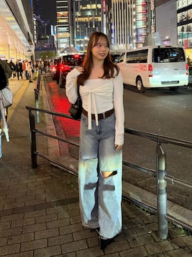 「Chico（チコ）のボレロ風リボントップス（Tシャツ/カットソー、ホワイト系）」を使った、nagochanさん（レディース・156cm）の春コーディネート