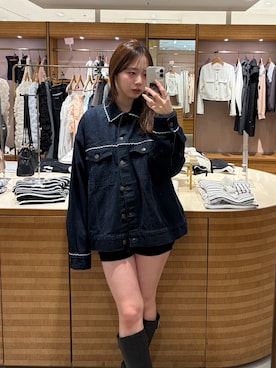 「Chico（チコ）のルーズデニムジャケット（デニムジャケット、ブルー系）」を使った、nagochanさん（レディース・156cm）の春コーディネート