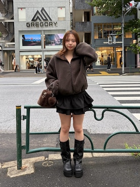 「Chico（チコ）のボアルーズブルゾン（ブルゾン、グレー系）」を使った、nagochanさん（レディース・156cm）の秋コーディネート