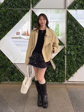 「Chico（チコ）のスタンドカラーレザールーズジャケット（その他アウター、ホワイト系）」を使った、nagochanさん（レディース・156cm）の春コーディネート