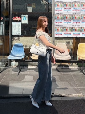 「Chico（チコ）のコットンレースノースリブラウス（シャツ/ブラウス、ブルー系）」を使った、nagochanさん（レディース・156cm）の春コーディネート