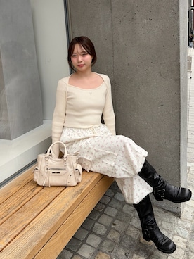 「Chico（チコ）のボレロ風コンパクトニット（ニット/セーター、ホワイト系）」を使った、nagochanさん（レディース・156cm）の春コーディネート