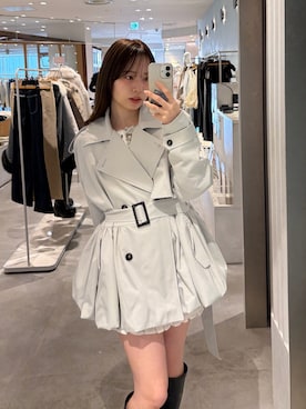 「Chico（チコ）の【SALON by Chico】バルーンミディトレンチコート（トレンチコート、ブルー系）」を使った、nagochanさん（レディース・156cm）の春コーディネート