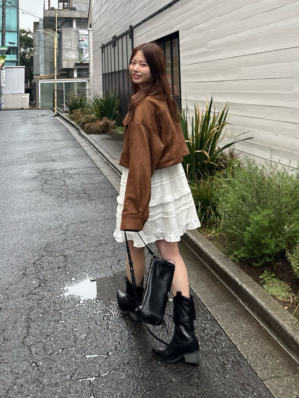 新品未使用　チコ　胸ロゴショート丈スエードジップブルゾン　ブラウン ジャケット WEB限定/REVIVAL】胸ロゴショート丈スエードジップブルゾン（ブルゾン