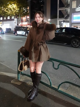 「アイテム（ポンチョ）」を使った、nagochanさん（レディース・156cm）の冬コーディネート