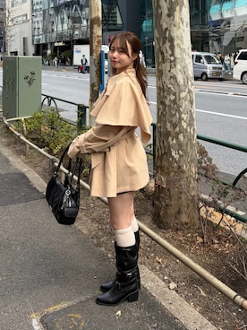 「Chico（チコ）のケープカラーミドルトレンチコート（トレンチコート、ベージュ系）」を使った、nagochanさん（レディース・156cm）の春コーディネート