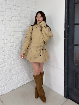 「Chico（チコ）のミドル丈ルーズトレンチコート（トレンチコート、ベージュ系）」を使った、nagochanさん（レディース・156cm）の春コーディネート