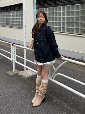 「Chico（チコ）のルーズデニムジャケット（デニムジャケット、ブルー系）」を使った、nagochanさん（レディース・156cm）の春コーディネート