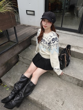 「Chico（チコ）のノルディックルーズニット（ニット/セーター、ホワイト系）」を使った、nagochanさん（レディース・156cm）の秋コーディネート