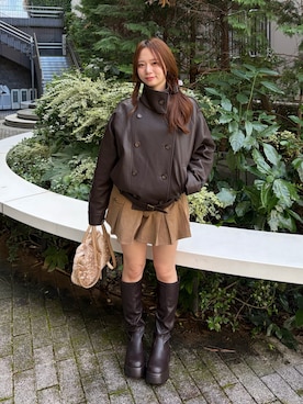 「Chico（チコ）のダブルボタンスエードブルゾン（ブルゾン、ブラウン系）」を使った、nagochanさん（レディース・156cm）の秋コーディネート