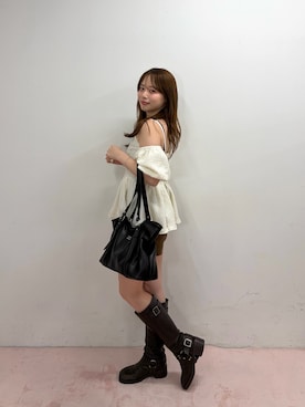 「Chico（チコ）のツイードペプラムベアトップス（シャツ/ブラウス、ホワイト系）」を使った、nagochanさん（レディース・156cm）の春コーディネート