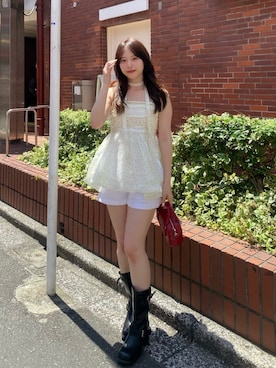 「アイテム（バッグ、レッド系）」を使った、nagochanさん（レディース・156cm）の夏コーディネート