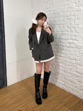 「Chico（チコ）の【セットアップ対応】袖フリルテーラードジャケット（テーラードジャケット、グレー系）」を使った、nagochanさん（レディース・156cm）の春コーディネート