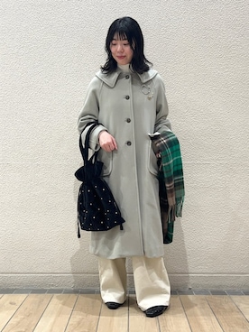 「スクエアトゥ」｜「アイテム（ステンカラーコート）」を使った、久富さん（レディース・161cm）の冬コーディネート