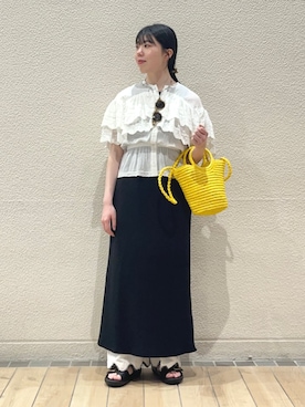 「ペーパーバッグ」｜「アイテム（ワンピース/ドレス）」を使った、久富さん（レディース・161cm）の夏コーディネート