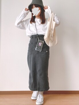 「アイテム（デニムスカート、グレー系）」を使った、tsushima0314さん（レディース・149cm）の秋コーディネート