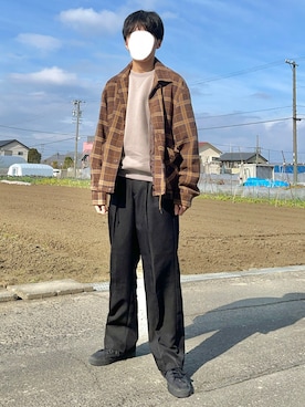 「チェック柄に恋してる」｜「アイテム（ブルゾン）」を使った、Koyoさん（メンズ・165cm）の冬コーディネート