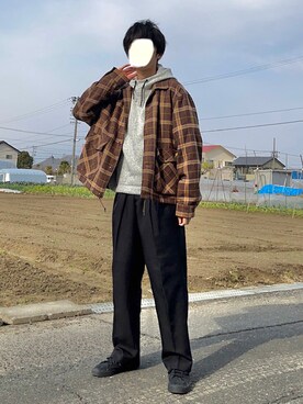 「チェック柄に恋してる」｜「アイテム（ブルゾン）」を使った、Koyoさん（メンズ・165cm）の冬コーディネート