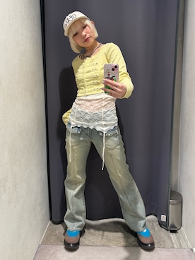 「WHO'S WHO gallery（フーズフーギャラリー）の【WEB限定サイズあり】ナポレオンショートトップス（Tシャツ/カットソー、イエロー系）」を使った、カポさん（レディース・162cm）の春コーディネート
