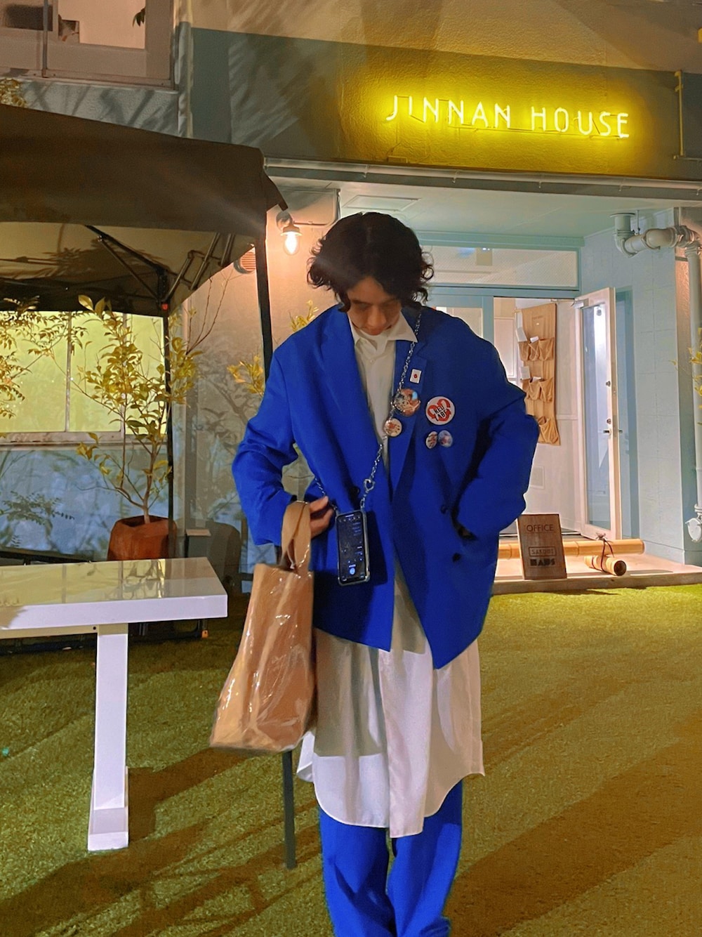 ZARAのセットアップ（ブルー系）を使ったメンズ人気ファッション