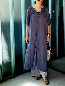 「ROPE' PICNIC（ロペピクニック）の【2WAY】ギャザーロングワンピース（ワンピース、ブルー系）」を使った、akahori_picさん（レディース・161cm）の夏コーディネート