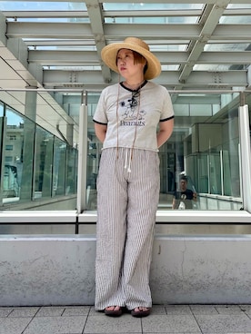 「PEANUTS（ピーナッツ）のアイテム（トップス）」を使った、shrimpさん（レディース・161cm）の夏コーディネート