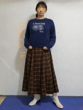 「reca（レカ）のフレアスカート（スカート、イエロー系）」を使った、🍠ゆみっつ🍠さん（レディース・173cm）の冬コーディネート