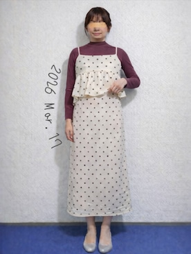 「GeeRA（ジーラ）の【新色追加/S-LL展開】楽ちん！細見えペプラムキャミワンピース（ワンピース、ホワイト系）」を使った、🍠ゆみっつ🍠さん（レディース・173cm）の春コーディネート