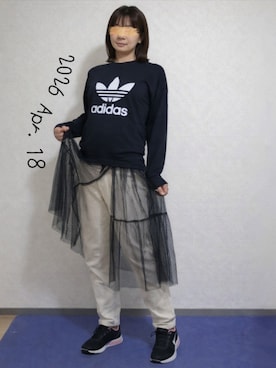 「adidas（アディダス）のアイテム（トップス）」を使った、🍠ゆみっつ🍠さん（レディース・173cm）の春コーディネート