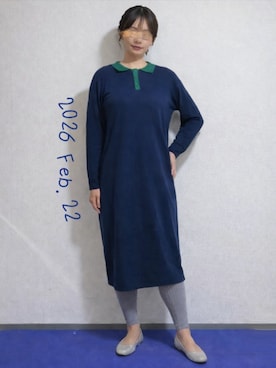 「niko and...（ニコアンド）のニットワンピース（ワンピース、ブルー系）」を使った、🍠ゆみっつ🍠さん（レディース・173cm）の冬コーディネート