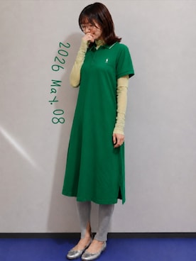 「U.S. POLO ASSN.（ユーエスポロアッスン）の半袖ワンピース（ワンピース、グリーン系）」を使った、🍠ゆみっつ🍠さん（レディース・173cm）の春コーディネート