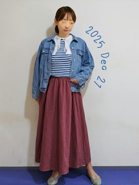 「アイテム（デニムジャケット）」を使った、🍠ゆみっつ🍠さん（レディース・173cm）の冬コーディネート
