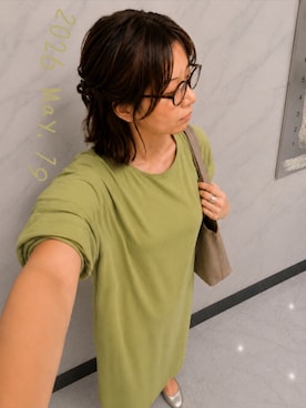 「titivate（ティティベイト）の半袖ワンピース（ワンピース、グリーン系）」を使った、🍠ゆみっつ🍠さん（レディース・173cm）の春コーディネート