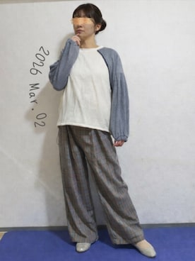 「n'OrLABEL（ノアールレーベル）の『裏起毛配色ラグランプルオーバー』（スウェット、ホワイト系）」を使った、🍠ゆみっつ🍠さん（レディース・173cm）の春コーディネート