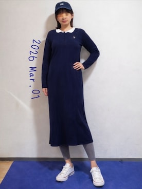 「U.S. POLO ASSN.（ユーエスポロアッスン）の長袖ワンピース（ワンピース、ブルー系）」を使った、🍠ゆみっつ🍠さん（レディース・173cm）の春コーディネート