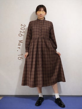 「n'OrLABEL（ノアールレーベル）の長袖ワンピース（ワンピース、ブラウン系）」を使った、🍠ゆみっつ🍠さん（レディース・173cm）の春コーディネート