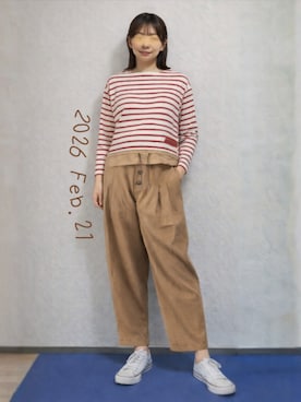 「LUCA/LADY LUCK LUCA（ルカ/レディラックルカ）の長袖カットソー（Tシャツ/カットソー、レッド系）」を使った、🍠ゆみっつ🍠さん（レディース・173cm）の冬コーディネート