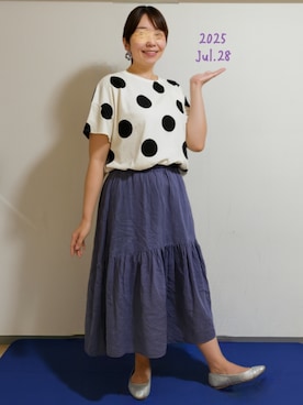 「アイテム（イヤリング、ホワイト系）」を使った、🍠ゆみっつ🍠さん（レディース・173cm）の夏コーディネート