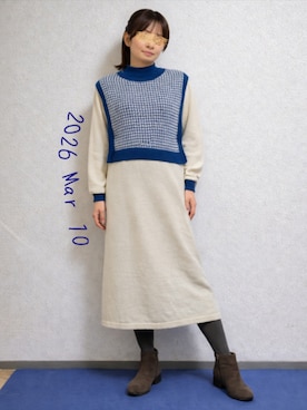 「BONLECILL（ボンルシール）のニットワンピース（ワンピース、ベージュ系）」を使った、🍠ゆみっつ🍠さん（レディース・173cm）の春コーディネート