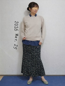 「n'OrLABEL（ノアールレーベル）のフレアスカート（スカート、ブラック系）」を使った、🍠ゆみっつ🍠さん（レディース・173cm）の春コーディネート