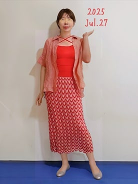 「アイテム（スカート、ピンク系）」を使った、🍠ゆみっつ🍠さん（レディース・173cm）の夏コーディネート