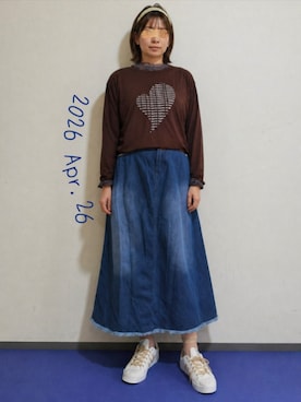 「デニスカ(USED)のアイテム（デニムスカート、ブルー系）」を使った、🍠ゆみっつ🍠さん（レディース・173cm）の春コーディネート