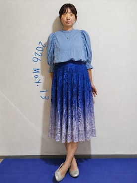 「axes femme（アクシーズファム）のグラデレースサーキュラースカート（スカート、ブルー系）」を使った、🍠ゆみっつ🍠さん（レディース・173cm）の春コーディネート