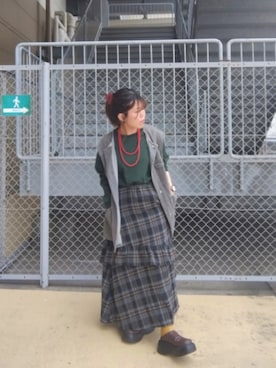 「アイテム（Tシャツ/カットソー、グリーン系）」を使った、tarochanさん（レディース・155cm）の秋コーディネート