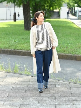 「NAVY（ネイビー）のアイテム（トップス）」を使った、マックハウスZOZOスタイリスト レディースさん（レディース・163cm）の秋コーディネート