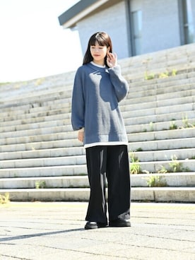 「NAVY（ネイビー）のアイテム（パンツ）」を使った、マックハウスZOZOスタイリスト レディースさん（レディース・163cm）の秋コーディネート