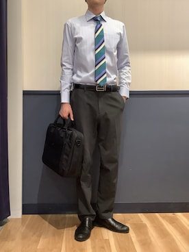 「アイテム（ビジネスシャツ）」を使った、BRICK HOUSE by Tokyo Shirts 佐賀ゆめタウン店さん（メンズ・177cm）の秋コーディネート