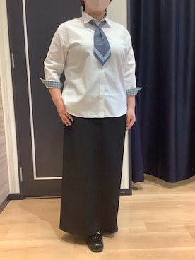 「TOKYO SHIRTS（トウキョウシャツ）の【透け防止】 形態安定ノンアイロン ワイド 7分袖ビジネスワイシャツ（ビジネスシャツ、ホワイト系）」を使った、BRICK HOUSE シャツ工房 熊本イオンモール店さん（レディース・154cm）の夏コーディネート