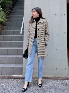 「アイテム（ステンカラーコート、ゴールド系）」を使った、katoさん（レディース・162cm）の冬コーディネート